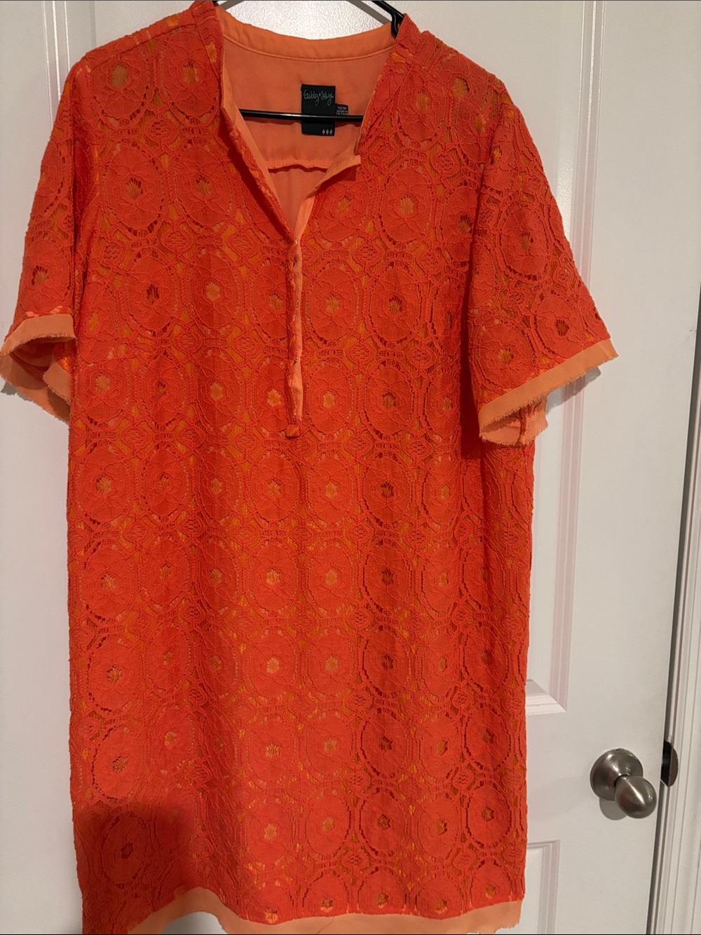 Gabby Skye Orange Lace Midi Dress